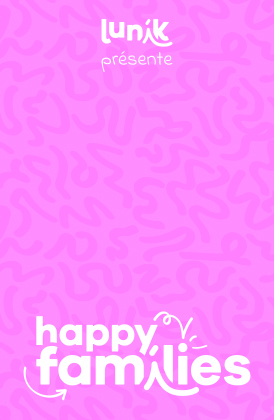 Dos de carte Happy Families rose avec nom personnalisé